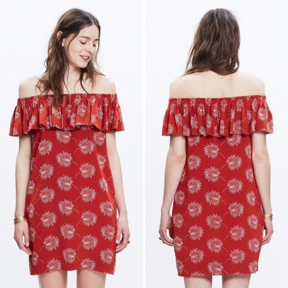 NWT Madewell Silk Off-The-Shoulder Dress in Palmflower M - Picture 8 of 8